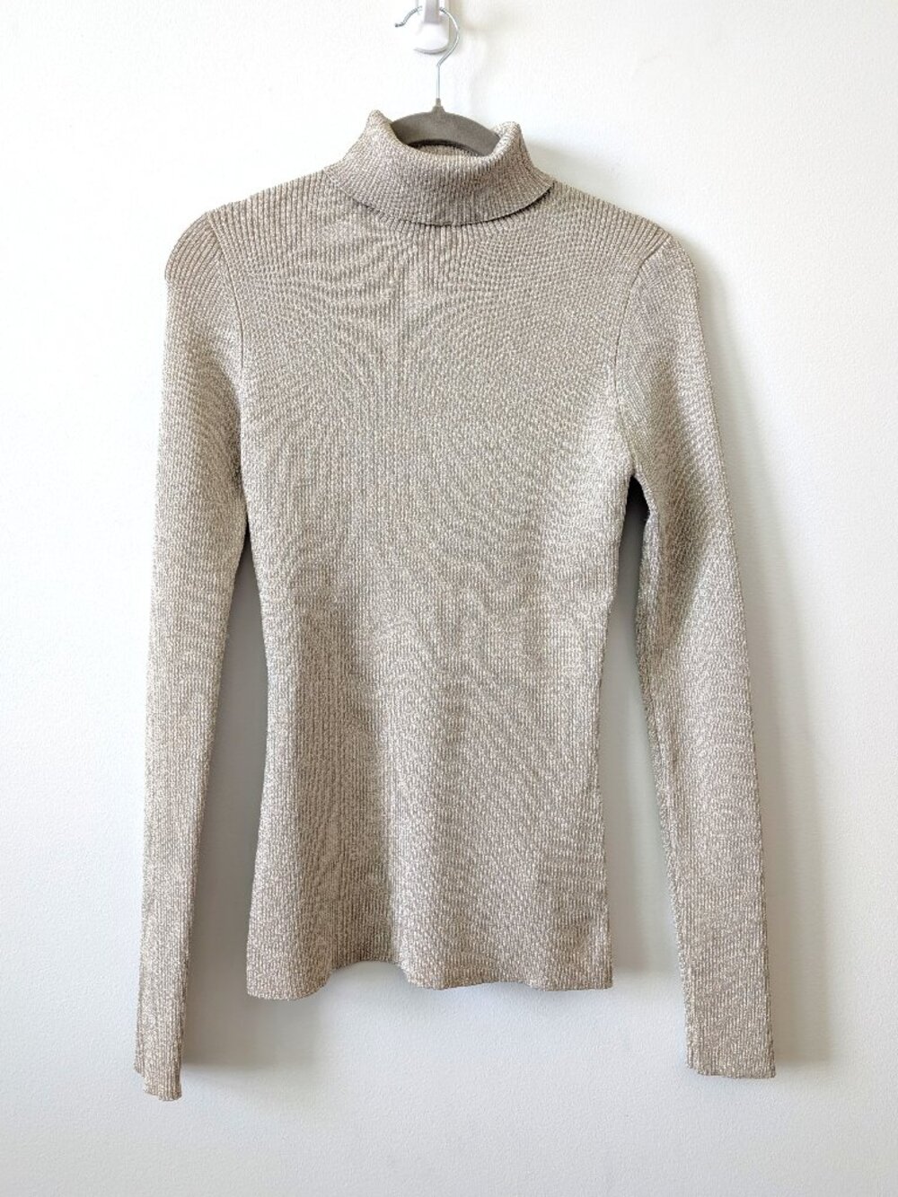 NWT 3.1 PHILLIP LIM Gold Metallic Ribbed Turtleneck Sweater | Small